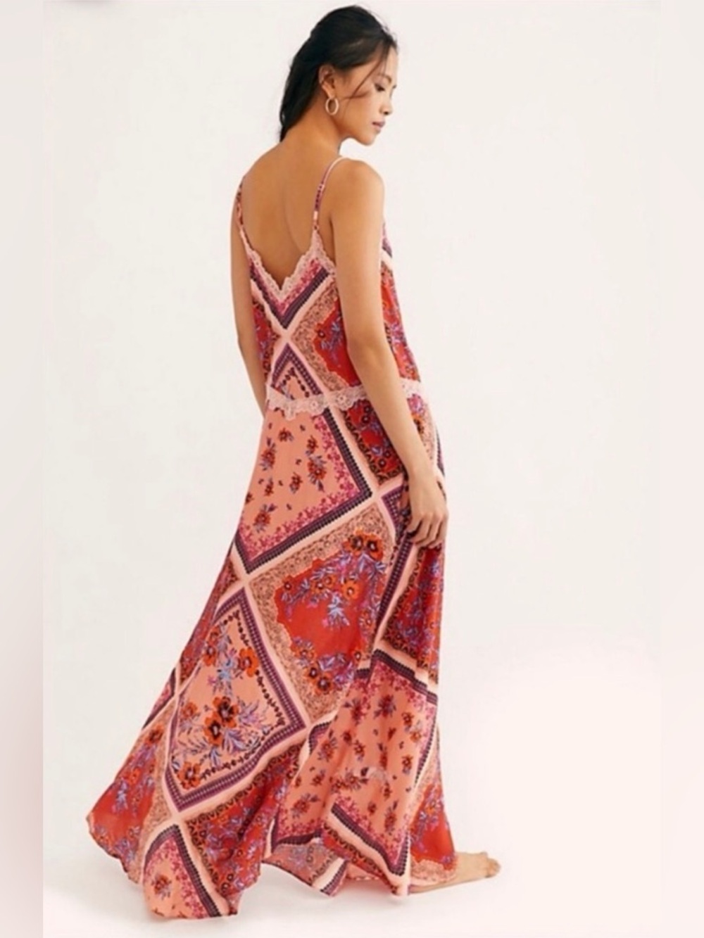 FREE PEOPLE INTIMATELY Stevie Floral Lace Maxi Dress Geranium Combo S